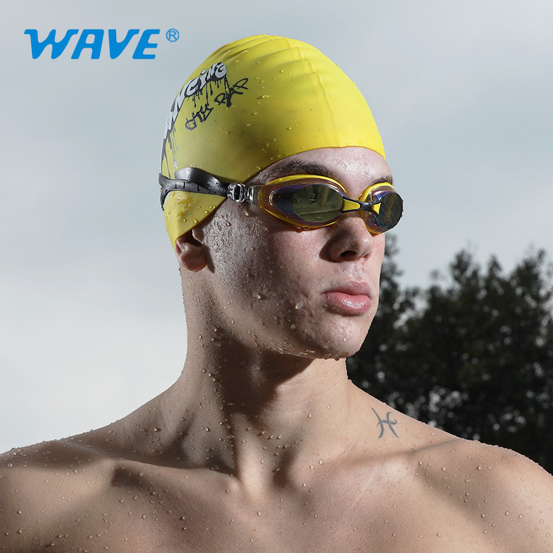 Wave Professional Swimming Goggles Waterproof and Anti-Fog for Men and Women, High-Definition Large Frame, Fashionable Electroplated Racing Goggles with Prescription Lenses