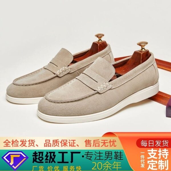 British Style Anti-Velvet Genuine Leather Frosted Loafers Men's Lazy Bean Shoes Slip-on Foil Casual Men's Shoes
