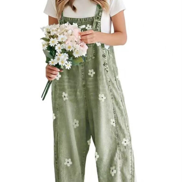 2026 New Foreign Trade Amazon Floral Print Wide-Leg Pants with Patchwork Loose Casual Retro Denim Overalls