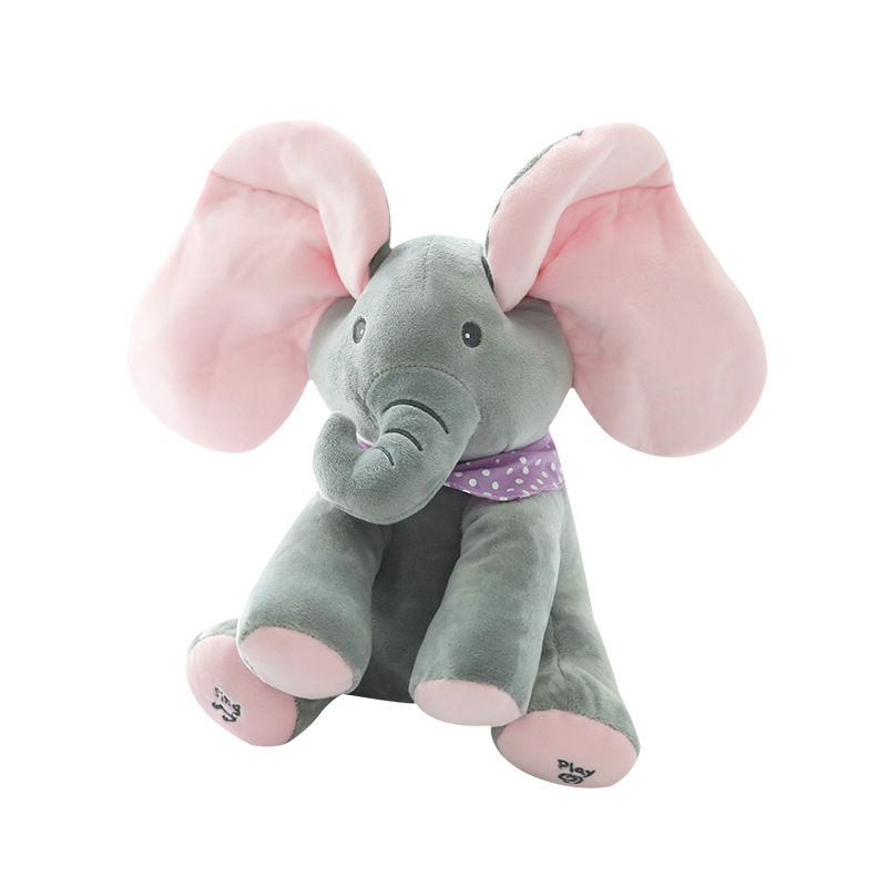 Cross-border Electric Elephant Peek-a-boo Music Toy Elephant Fan Ears Small Elephant Talking and Moving Plush Toy