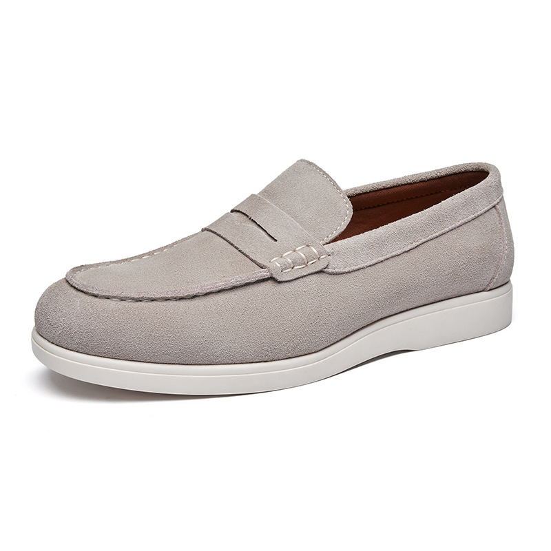 British Style Anti-Velvet Genuine Leather Frosted Loafers Men's Lazy Bean Shoes Slip-on Foil Casual Men's Shoes
