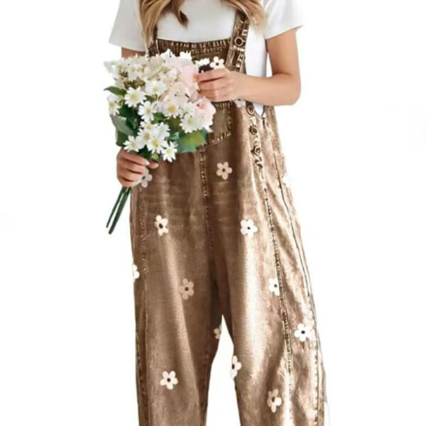 2026 New Foreign Trade Amazon Floral Print Wide-Leg Pants with Patchwork Loose Casual Retro Denim Overalls