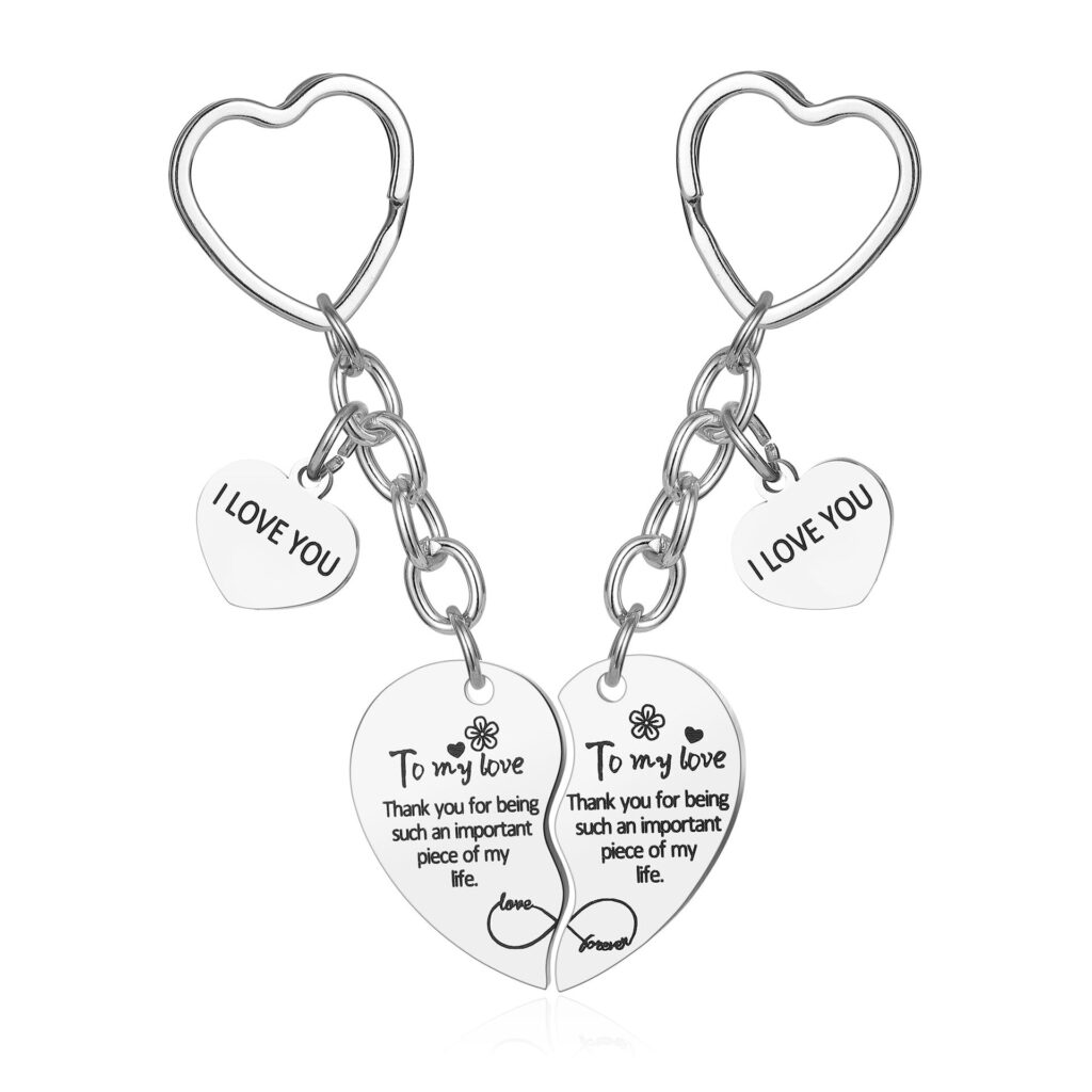 Mother's Day Keychain Women's Rose Gold Engraved Flower Pendant Keychain Love Puzzle Keychain Set