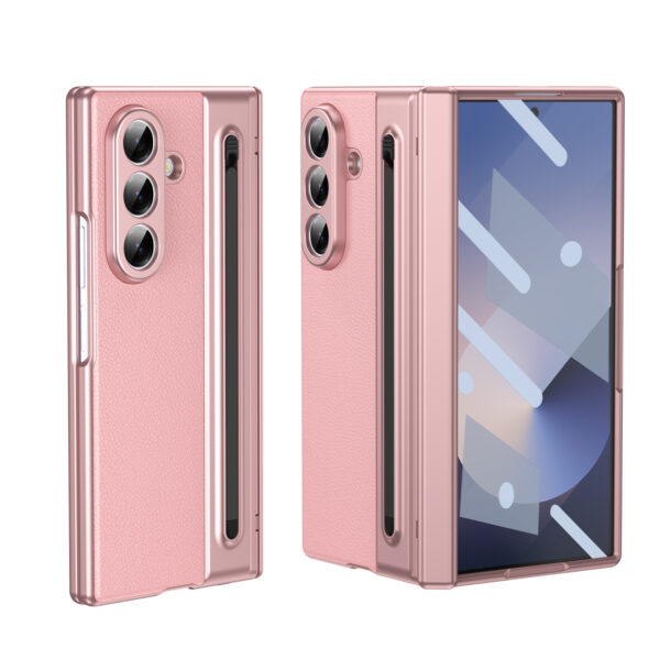 Suitable for Samsung Z Fold8 Ultra Gold Armor Pen Slot Folding Phone Case Plain Leather Shockproof 7/6 Case Film Protective Cover
