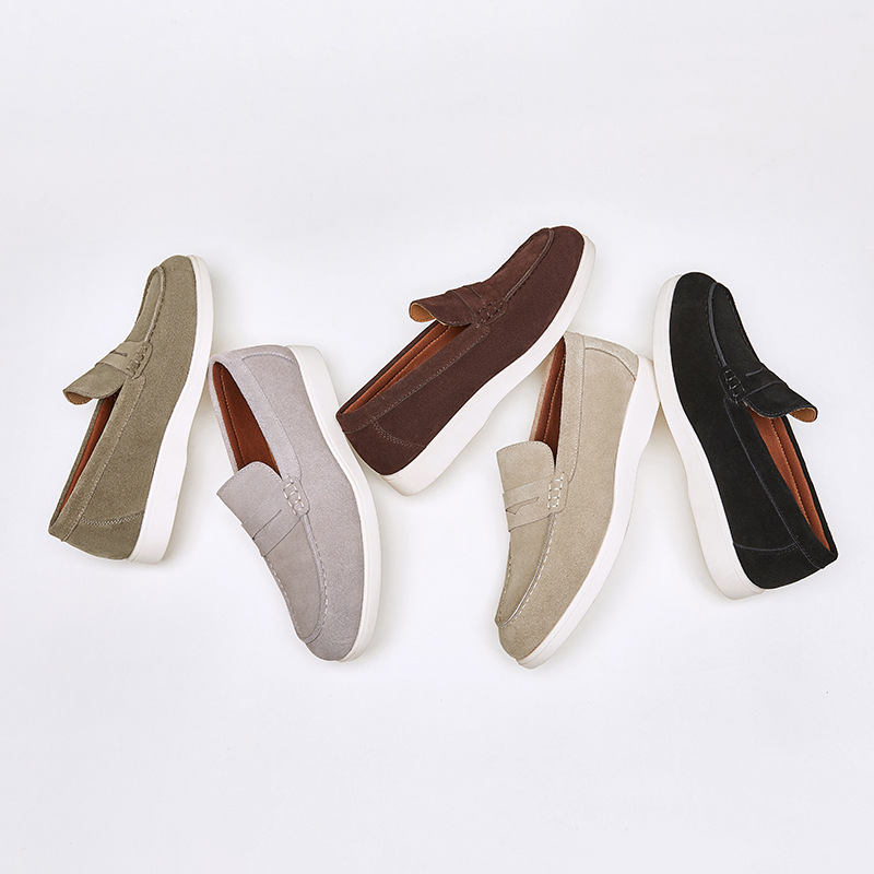 British Style Anti-Velvet Genuine Leather Frosted Loafers Men's Lazy Bean Shoes Slip-on Foil Casual Men's Shoes