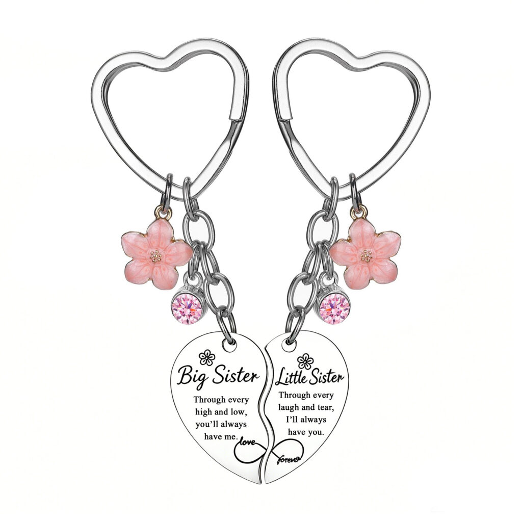 Mother's Day Keychain Women's Rose Gold Engraved Flower Pendant Keychain Love Puzzle Keychain Set