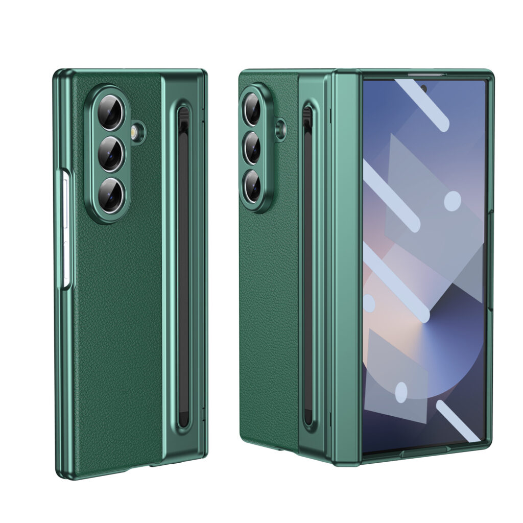 Suitable for Samsung Z Fold8 Ultra Gold Armor Pen Slot Folding Phone Case Plain Leather Shockproof 7/6 Case Film Protective Cover