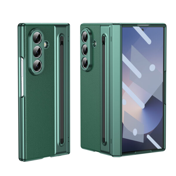 Suitable for Samsung Z Fold8 Ultra Gold Armor Pen Slot Folding Phone Case Plain Leather Shockproof 7/6 Case Film Protective Cover