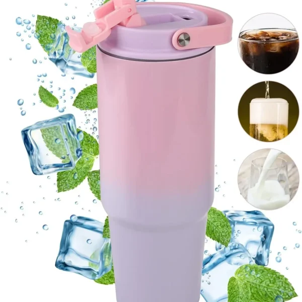 With Straw Double-layer Insulation Cold Hot Travel Mug Vacuum Flask Car Water Bottle Thermos Cup Stainless Steel Insulated Mug