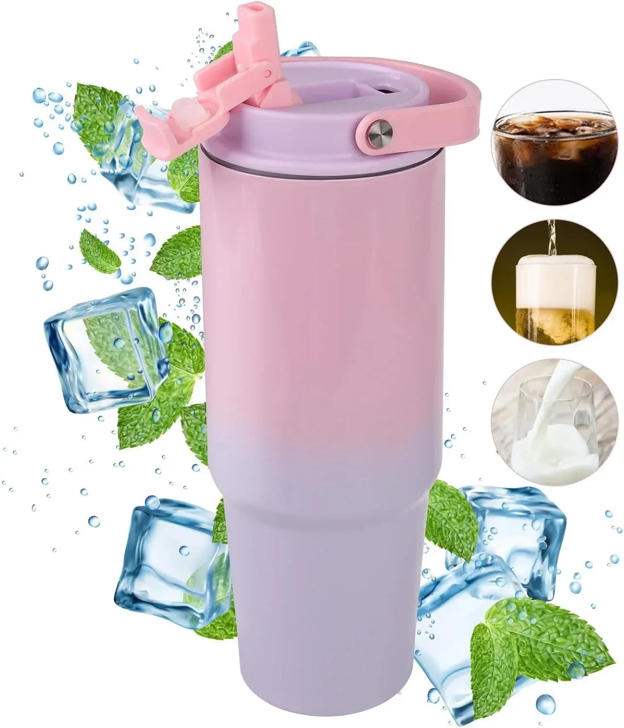With Straw Double-layer Insulation Cold Hot Travel Mug Vacuum Flask Car Water Bottle Thermos Cup Stainless Steel Insulated Mug