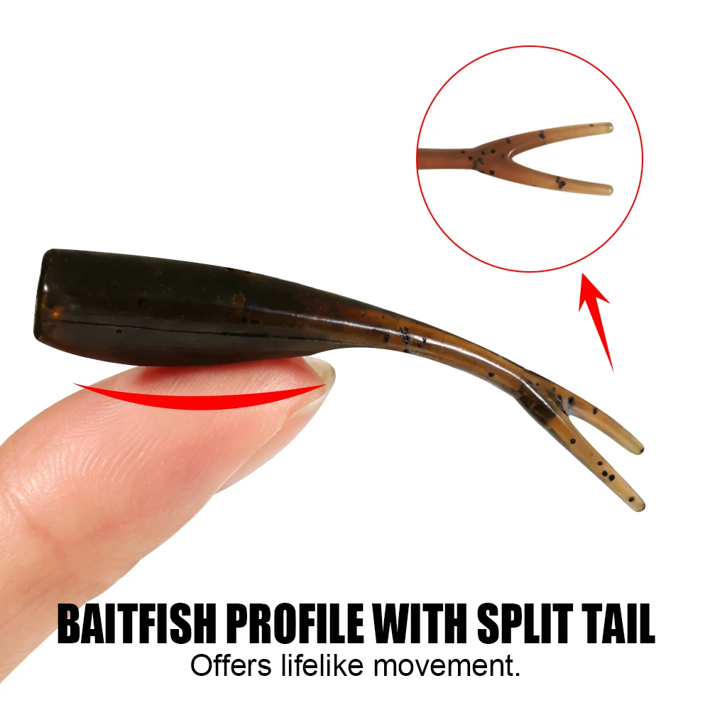 Spinpoler 5cm Split Tail Ajing Worm Soft Lure Floating Drop Shot Tackle Ultra Swim Action for Saltwater Freshwater Bass Fishing