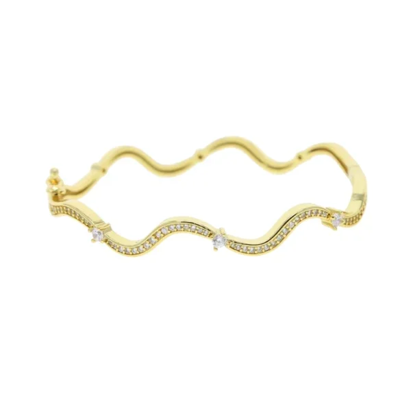 Wave Band Bangle Bracelet For Women Fashion Sparking Bling Paved 5A CZ Hand Jewelry