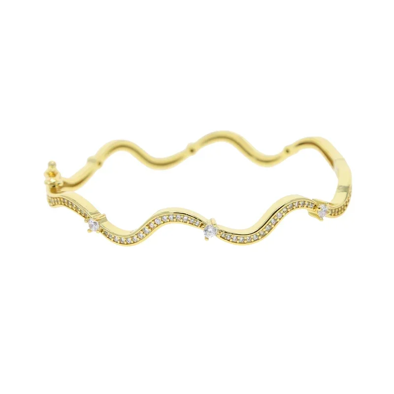 Wave Band Bangle Bracelet For Women Fashion Sparking Bling Paved 5A CZ Hand Jewelry