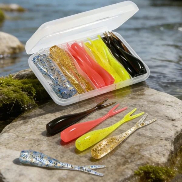 Spinpoler 5cm Split Tail Ajing Worm Soft Lure Floating Drop Shot Tackle Ultra Swim Action for Saltwater Freshwater Bass Fishing