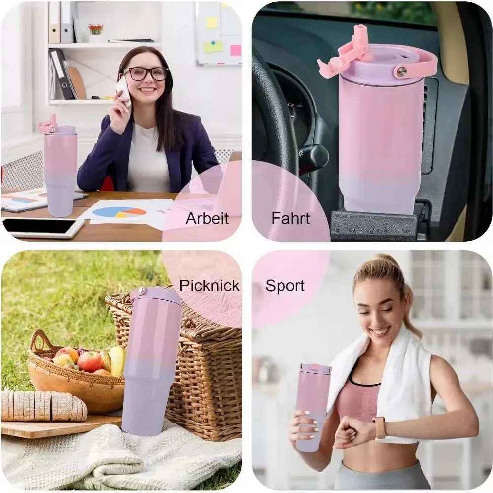With Straw Double-layer Insulation Cold Hot Travel Mug Vacuum Flask Car Water Bottle Thermos Cup Stainless Steel Insulated Mug