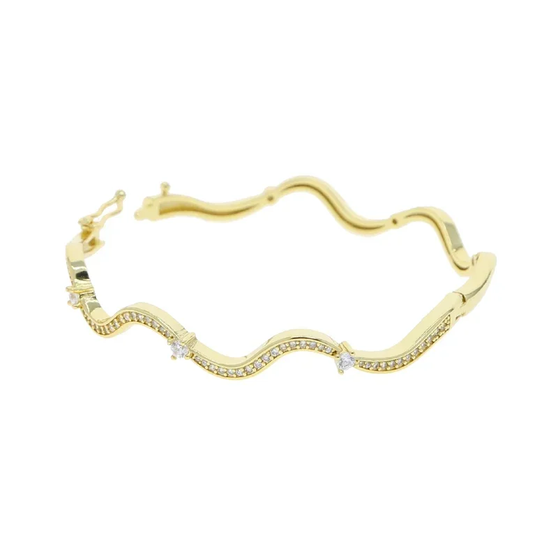 Wave Band Bangle Bracelet For Women Fashion Sparking Bling Paved 5A CZ Hand Jewelry