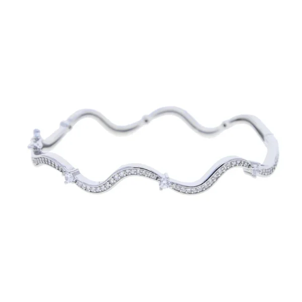 Wave Band Bangle Bracelet For Women Fashion Sparking Bling Paved 5A CZ Hand Jewelry