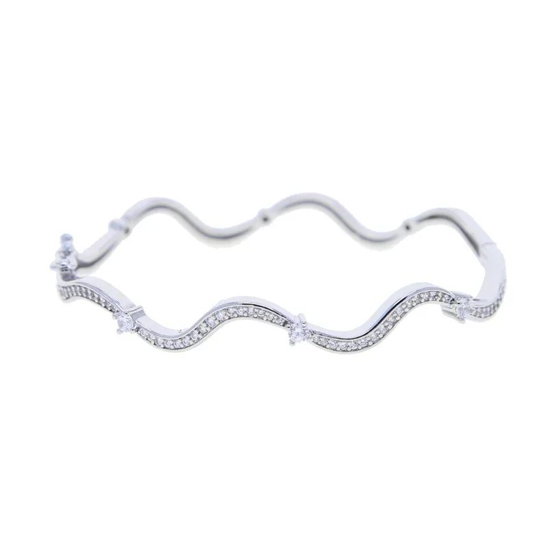 Wave Band Bangle Bracelet For Women Fashion Sparking Bling Paved 5A CZ Hand Jewelry
