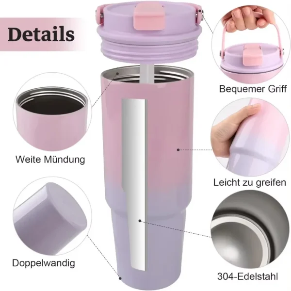 With Straw Double-layer Insulation Cold Hot Travel Mug Vacuum Flask Car Water Bottle Thermos Cup Stainless Steel Insulated Mug