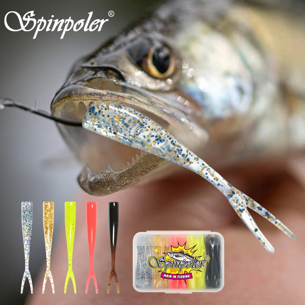 Spinpoler 5cm Split Tail Ajing Worm Soft Lure Floating Drop Shot Tackle Ultra Swim Action for Saltwater Freshwater Bass Fishing
