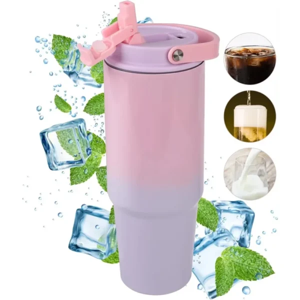 With Straw Double-layer Insulation Cold Hot Travel Mug Vacuum Flask Car Water Bottle Thermos Cup Stainless Steel Insulated Mug